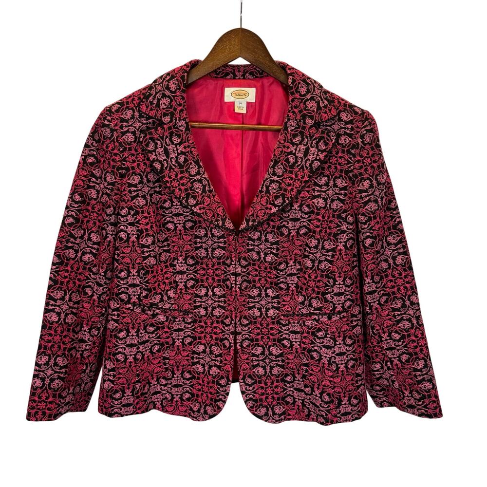 Talbots Women’s 14 Embroidered Blazer Pink Cotton Shell Suit Jacket Classic Work - Picture 2 of 9